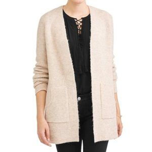 TIME AND TRU-Oatmeal Two Pocket Waffle Cardigan